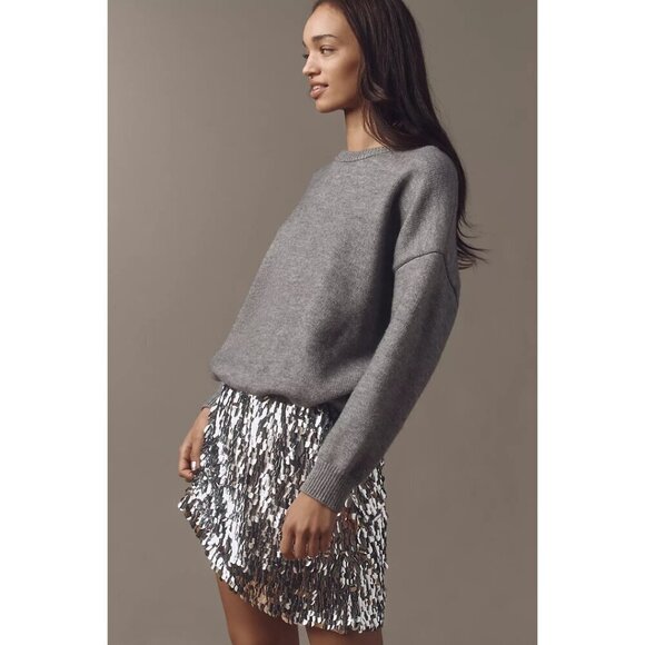 ANTHROPOLOGIE Mare Mare Long-Sleeve Knit Sequin Twofer Mini Dress in Grey NWT - Picture 15 of 16